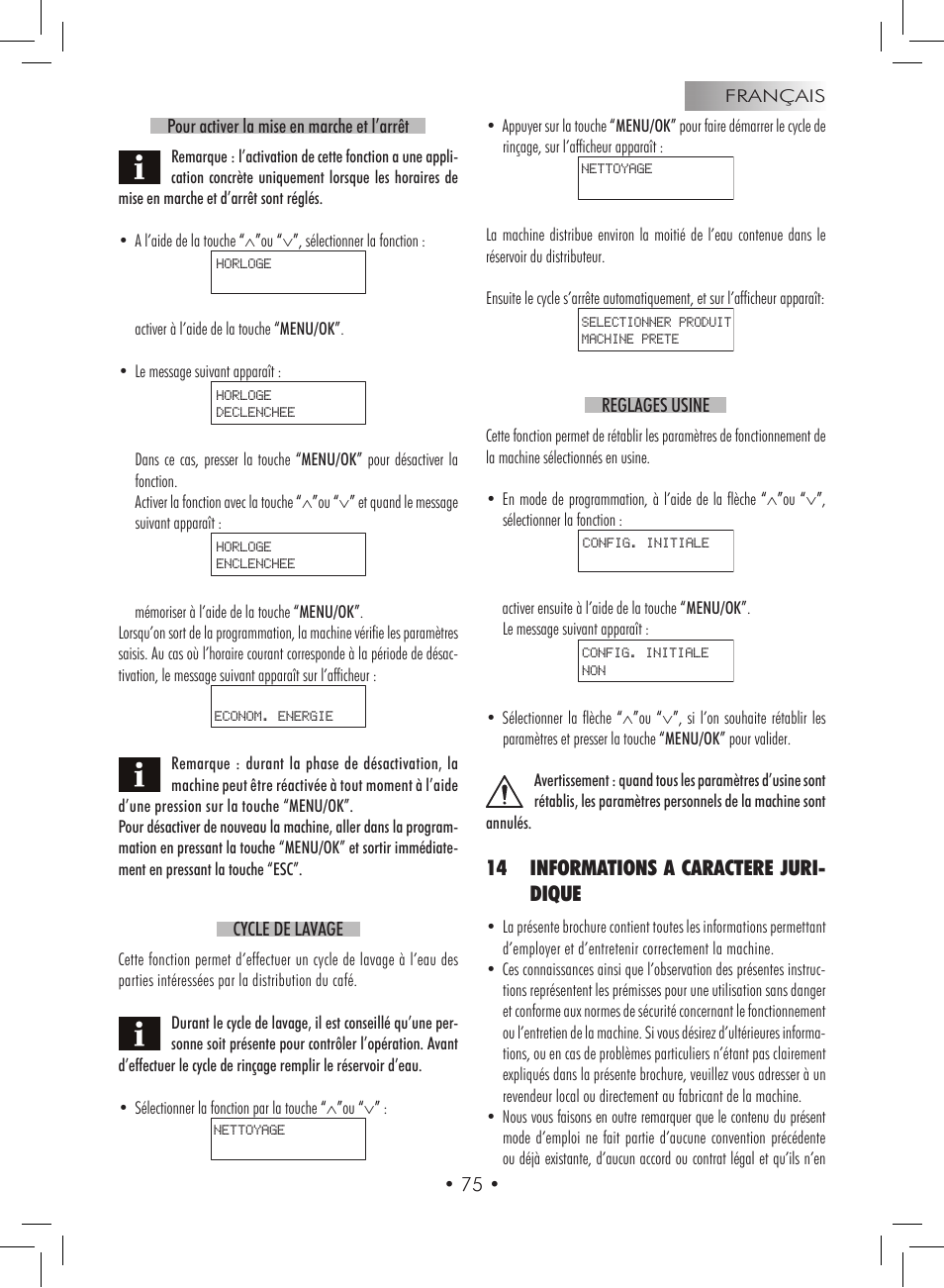 14 informations a caractere juri- dique | Gaggia Titanium User Manual | Page 75 / 132