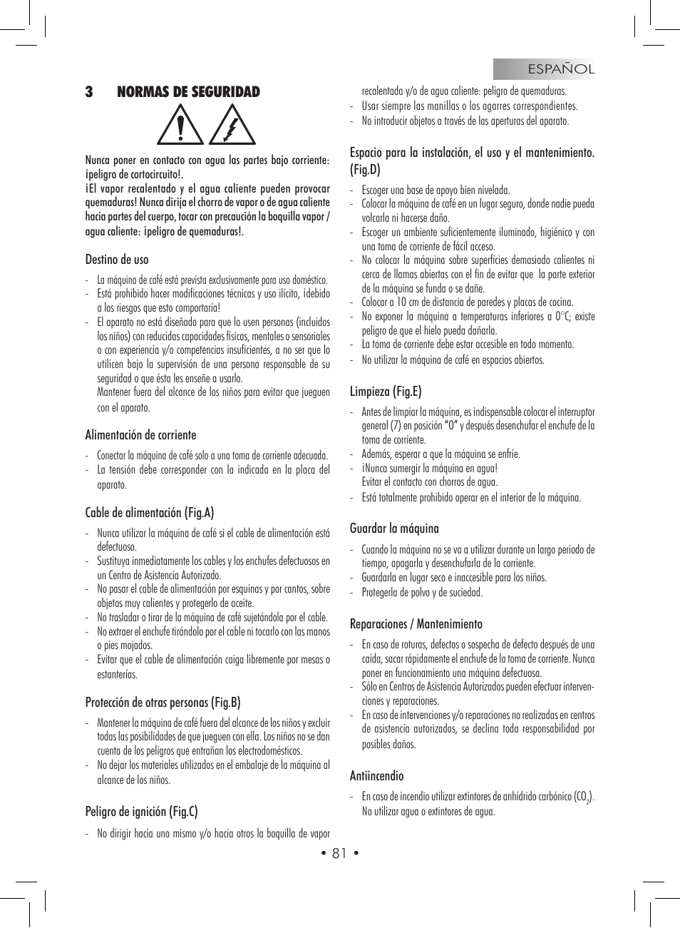 3 normas de seguridad | Gaggia Titanium User Manual | Page 81 / 132