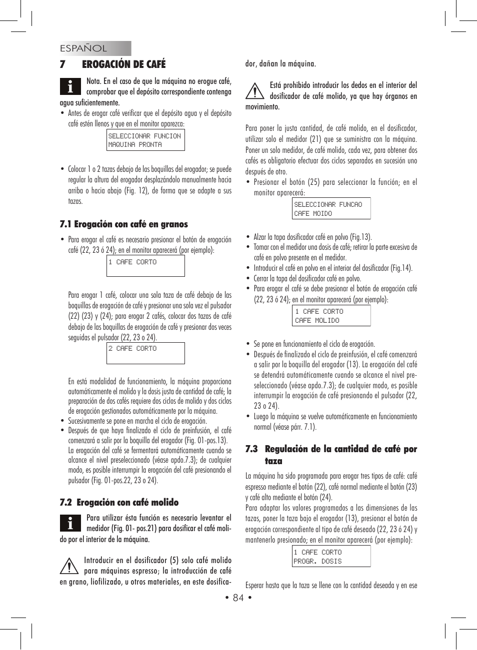 7erogación de café | Gaggia Titanium User Manual | Page 84 / 132