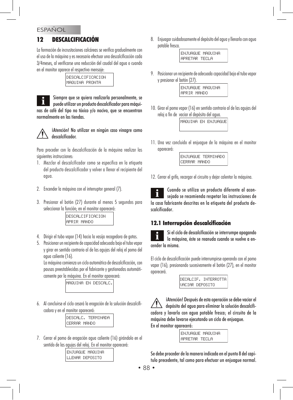 12 descalcificación | Gaggia Titanium User Manual | Page 88 / 132