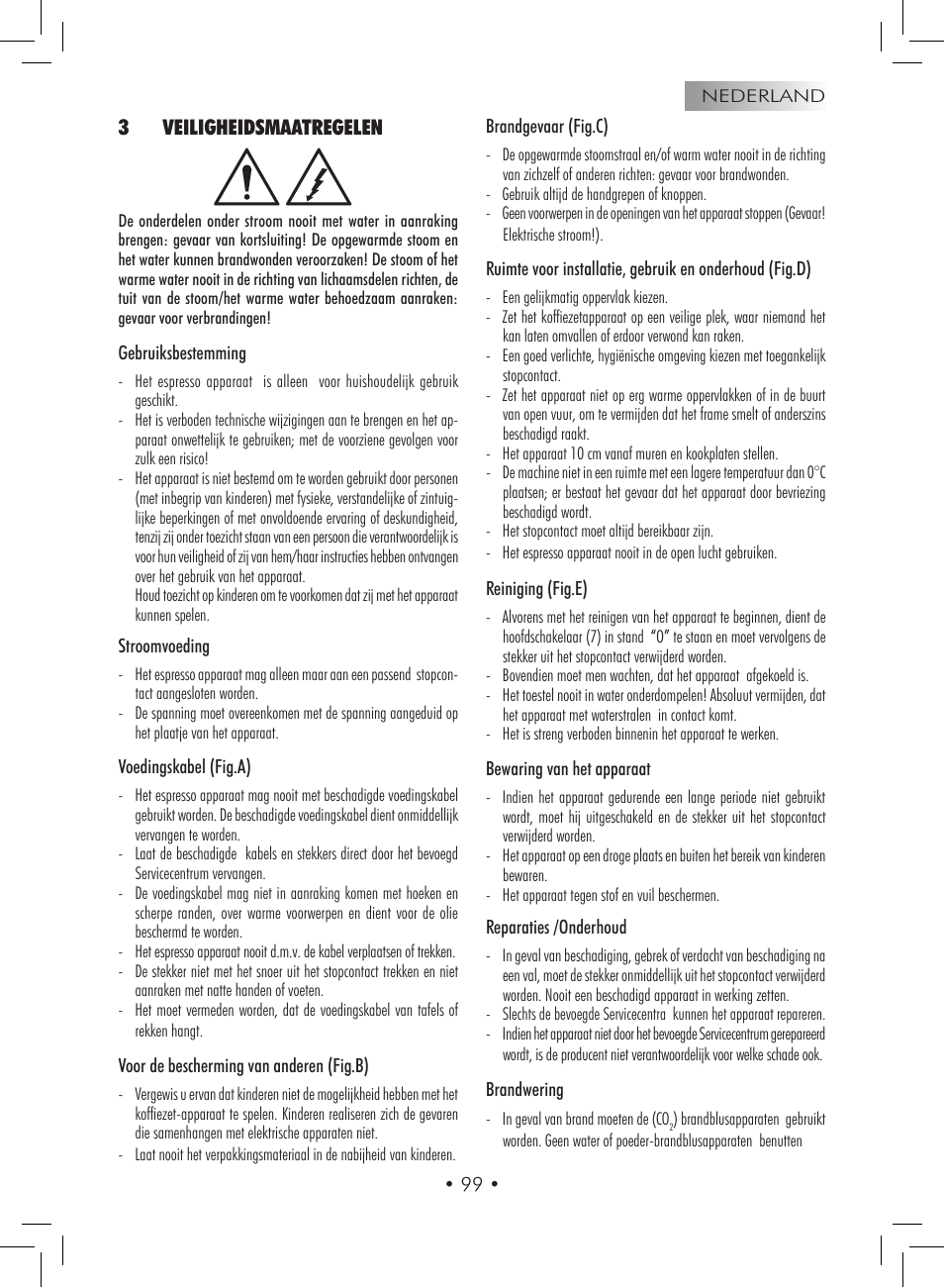 3veiligheidsmaatregelen | Gaggia Titanium User Manual | Page 99 / 132