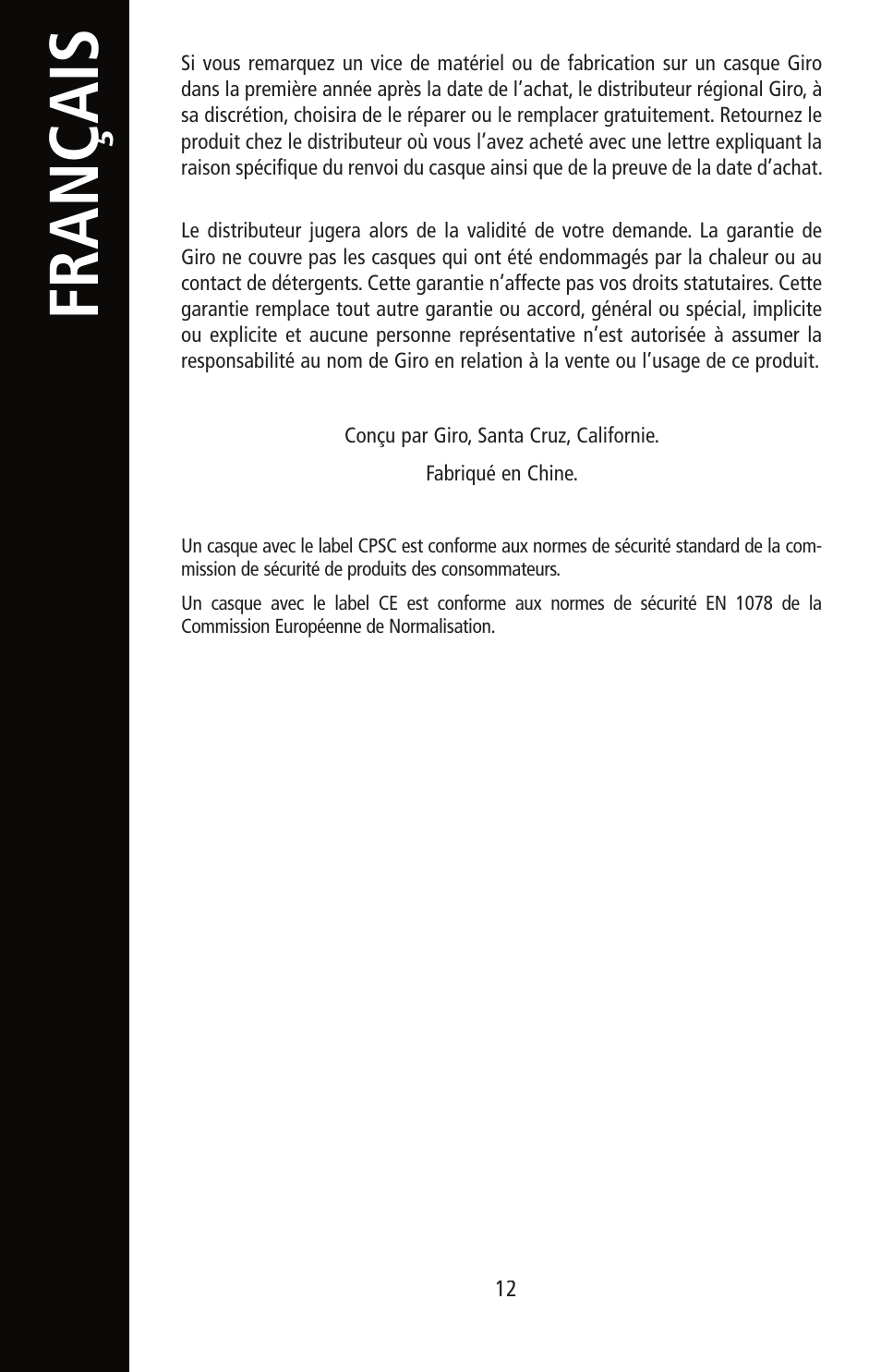 Français | Giro Helmet User Manual | Page 12 / 70