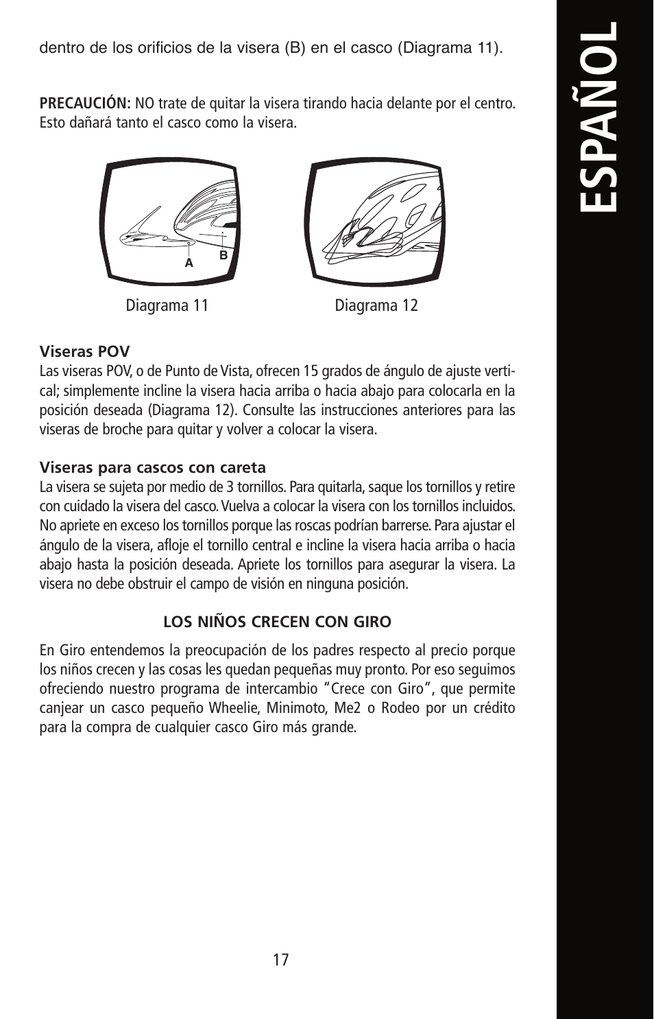 Esp añol | Giro Helmet User Manual | Page 17 / 70