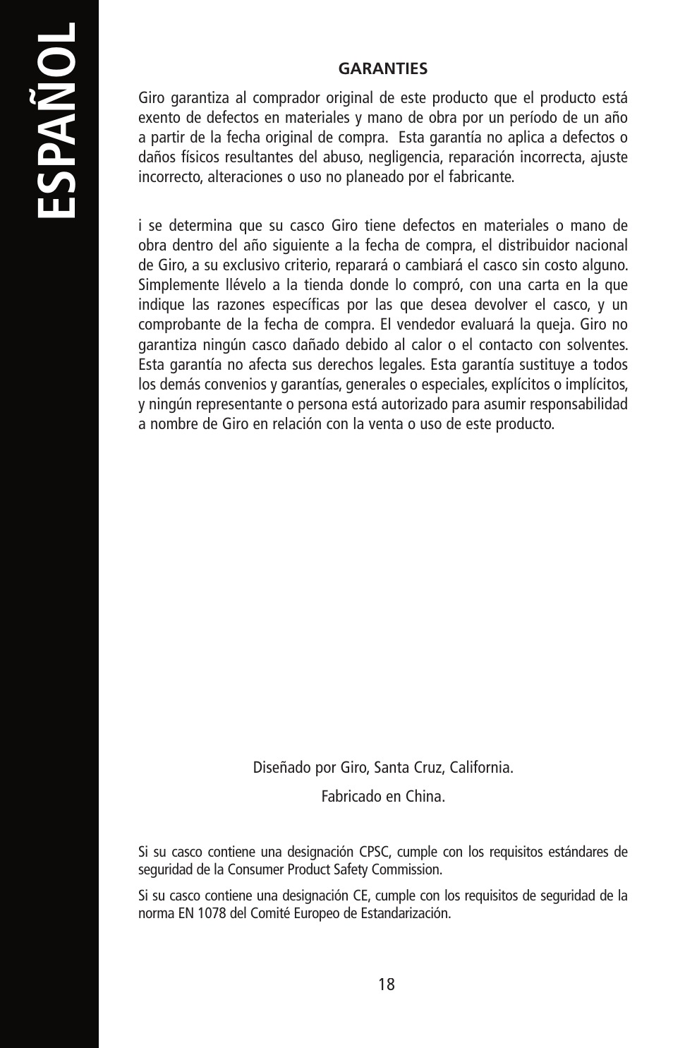 Esp añol | Giro Helmet User Manual | Page 18 / 70