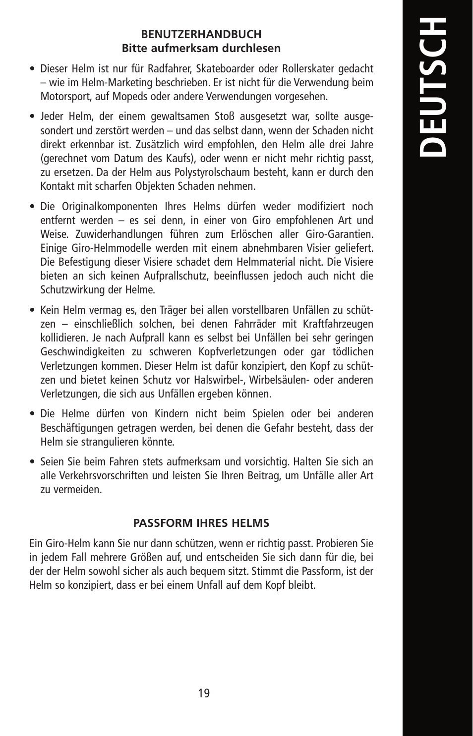 Deutsch | Giro Helmet User Manual | Page 19 / 70