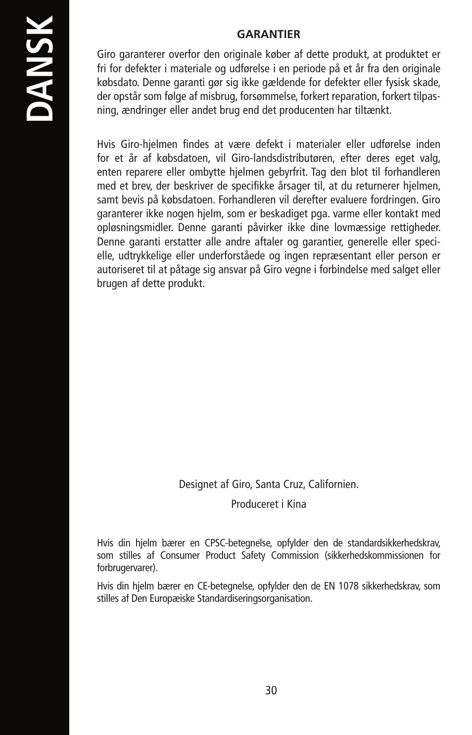Dansk | Giro Helmet User Manual | Page 30 / 70