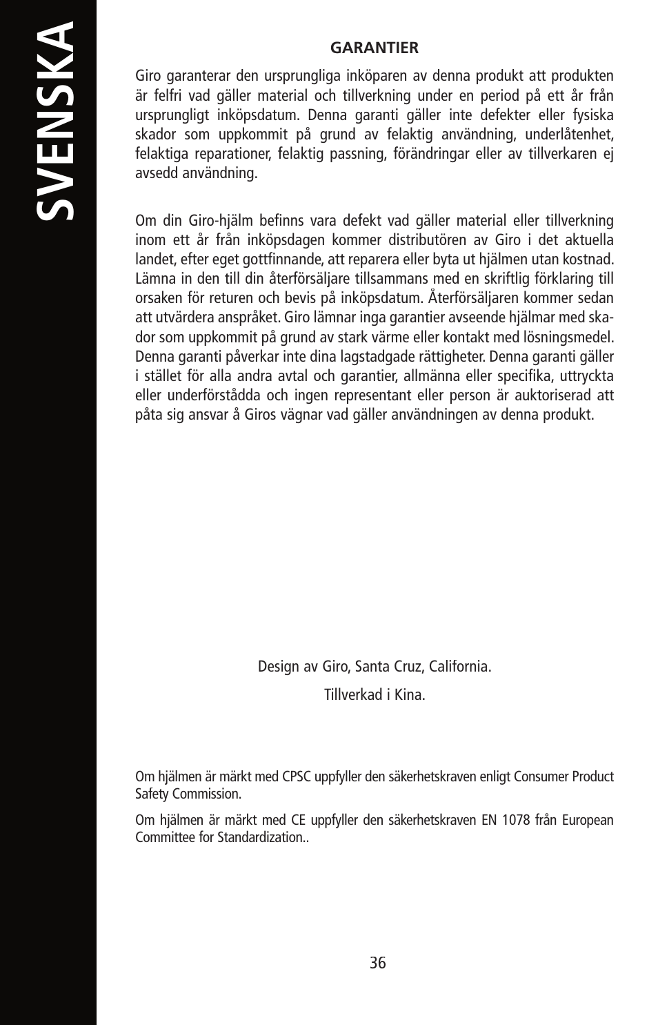 Svenska | Giro Helmet User Manual | Page 36 / 70