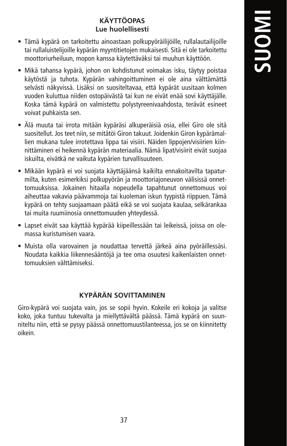 Suomi | Giro Helmet User Manual | Page 37 / 70