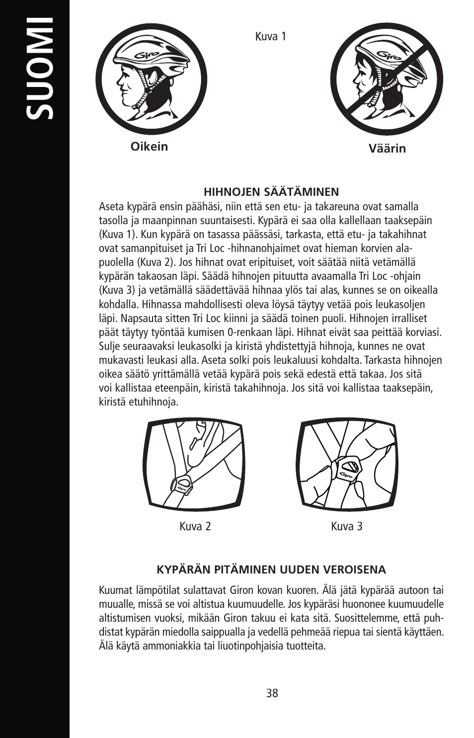 English, Suomi | Giro Helmet User Manual | Page 38 / 70
