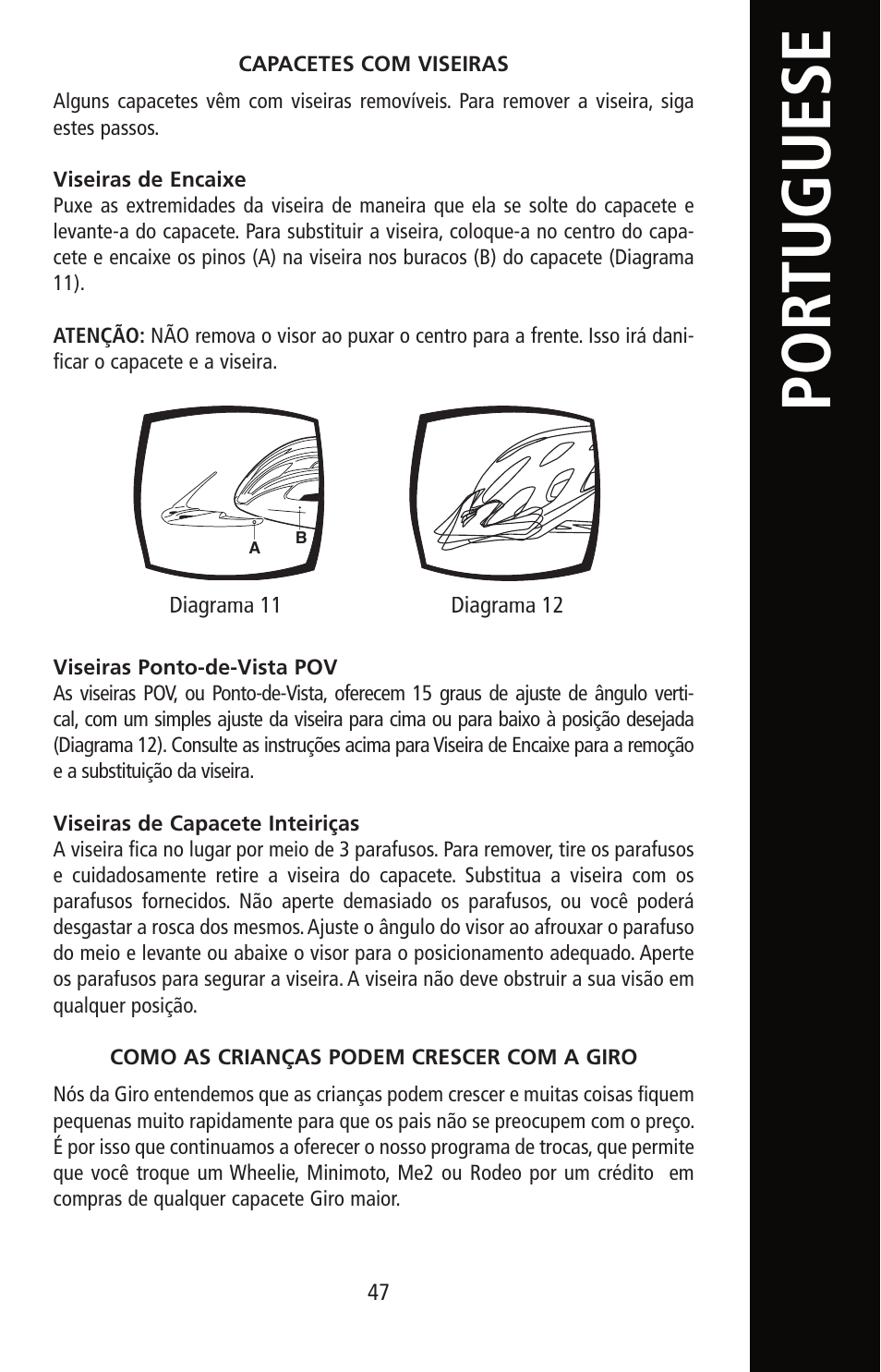Por tu guese | Giro Helmet User Manual | Page 47 / 70