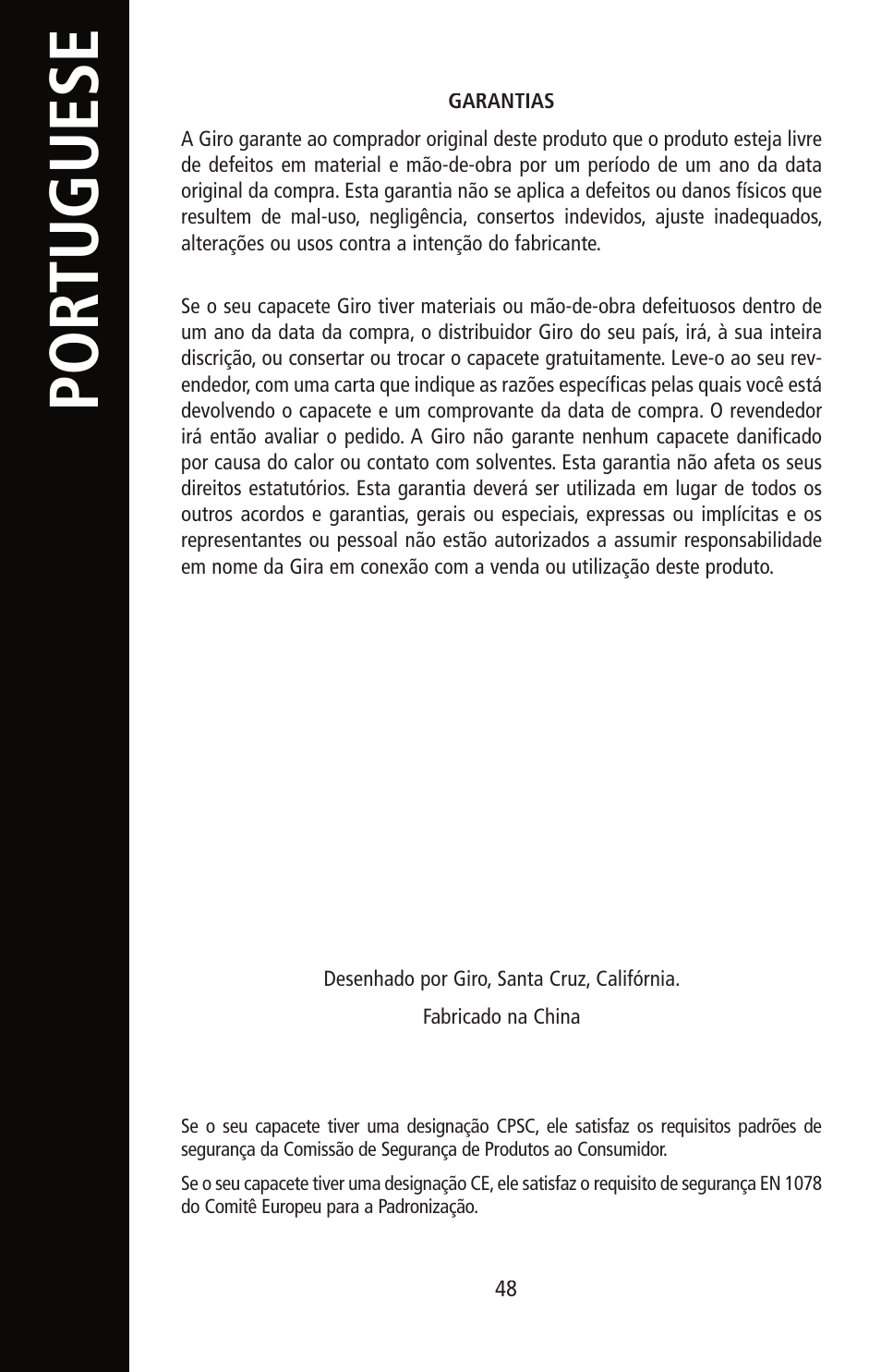 Por tu guese | Giro Helmet User Manual | Page 48 / 70