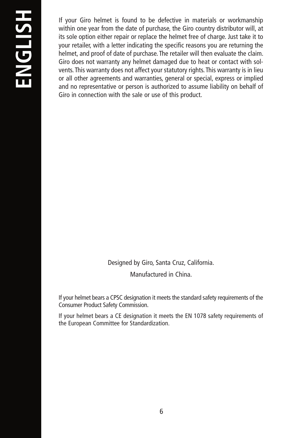 English | Giro Helmet User Manual | Page 6 / 70