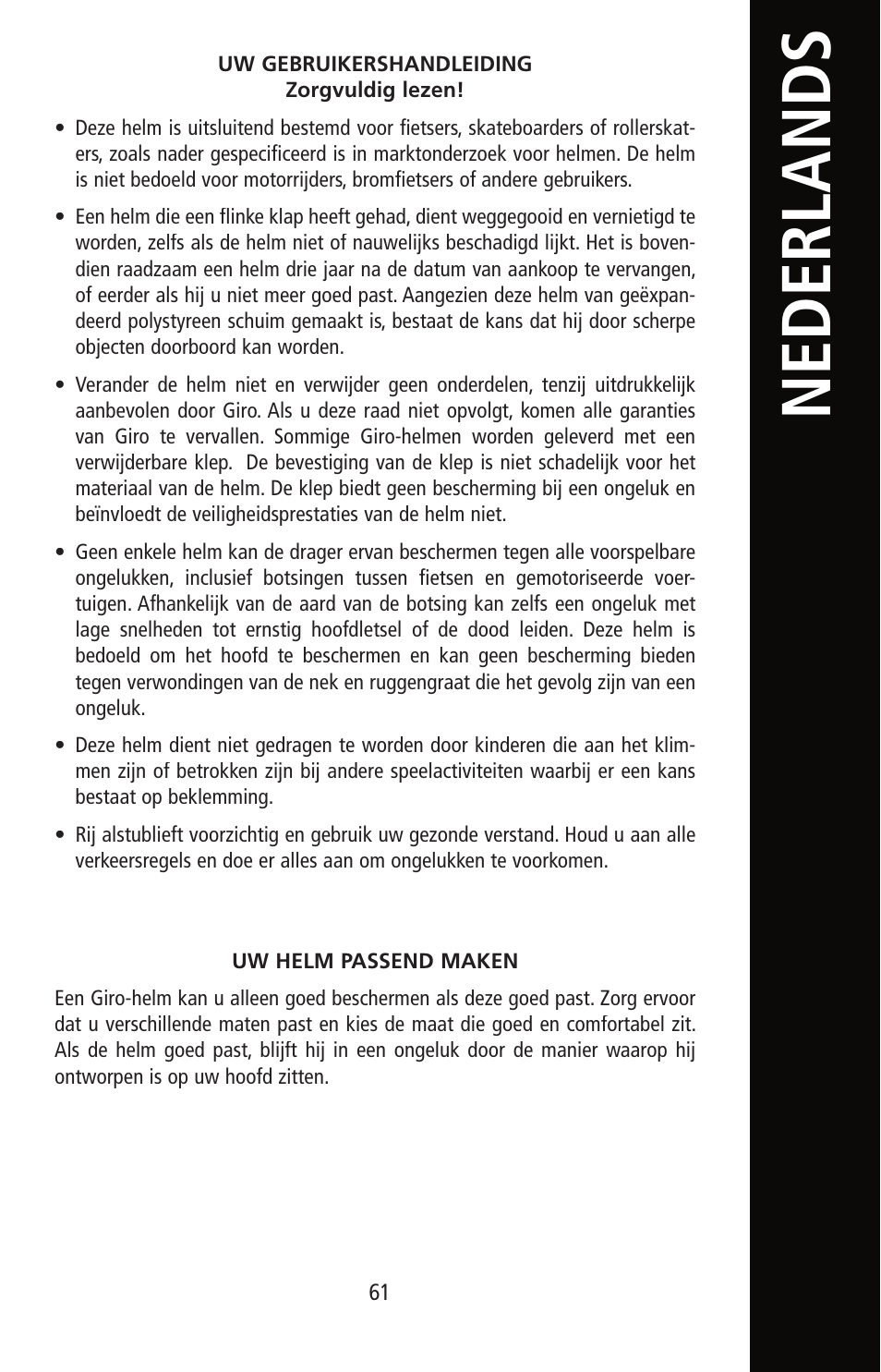 Nederlands | Giro Helmet User Manual | Page 61 / 70