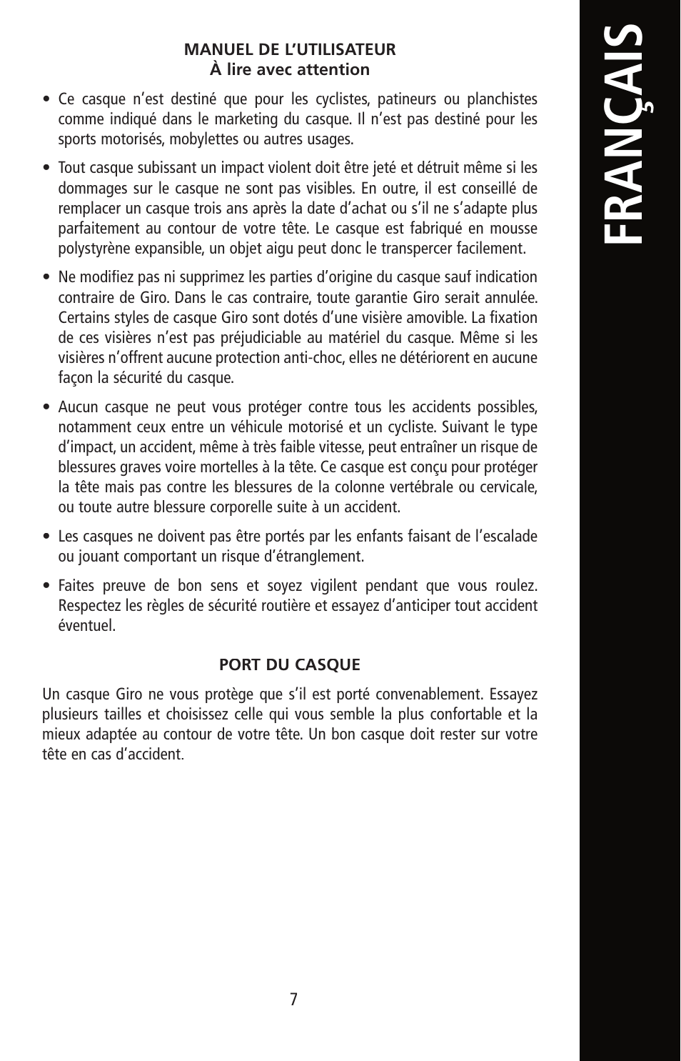 Français | Giro Helmet User Manual | Page 7 / 70