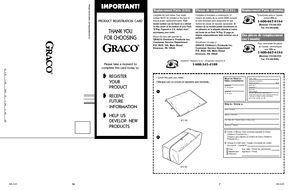 Important, Register, Your | Product, Receive, Future, Information, Help us, Develop new, Products | Graco Pack 'n Play 9261 User Manual | Page 10 / 15