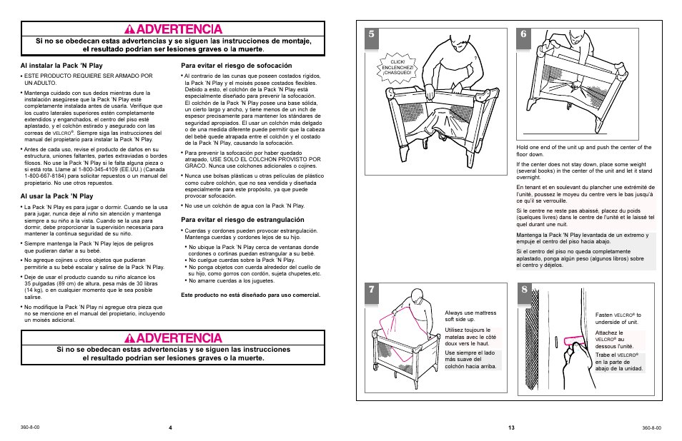 Advertencia | Graco Pack 'n Play 9261 User Manual | Page 13 / 15