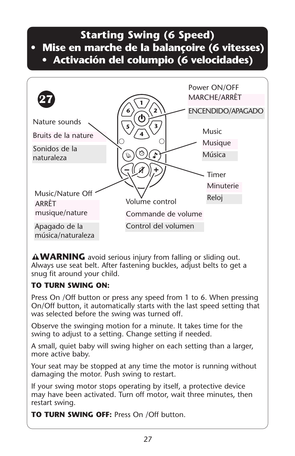 Warning | Graco Lovin' Hug PD105033A User Manual | Page 27 / 44