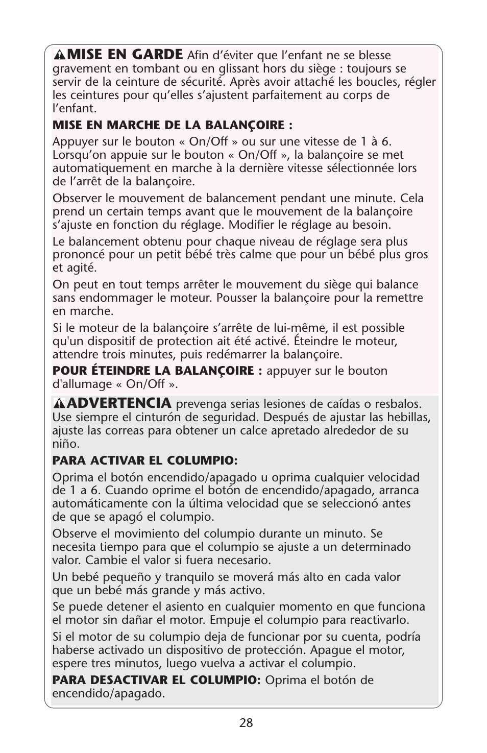 Graco Lovin' Hug PD105033A User Manual | Page 28 / 44