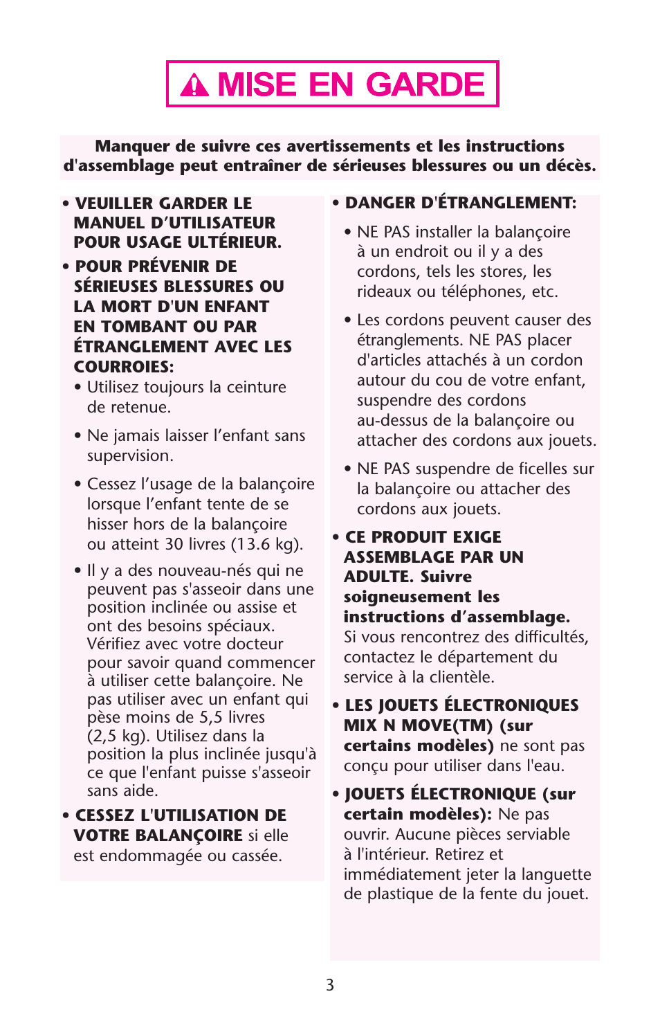 Graco Lovin' Hug PD105033A User Manual | Page 3 / 44