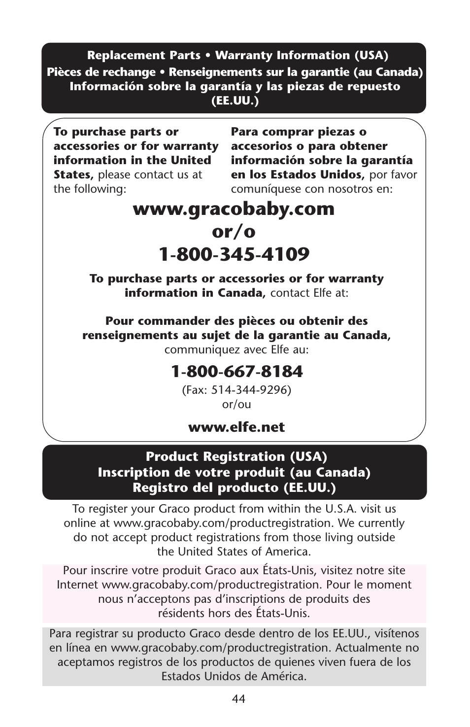 Graco Lovin' Hug PD105033A User Manual | Page 44 / 44
