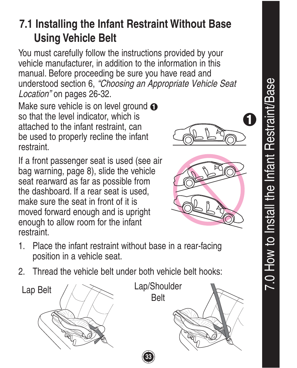 0 ho w to install the inf ant restr aint/base | Graco SnugRide 1760658 User Manual | Page 33 / 88