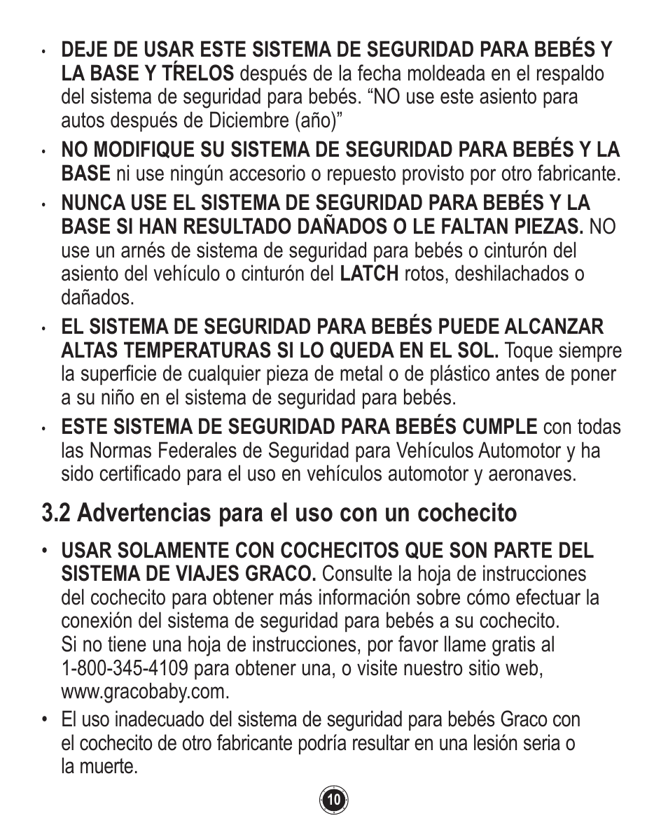 2 advertencias para el uso con un cochecito | Graco SnugRide 1760658 User Manual | Page 54 / 88