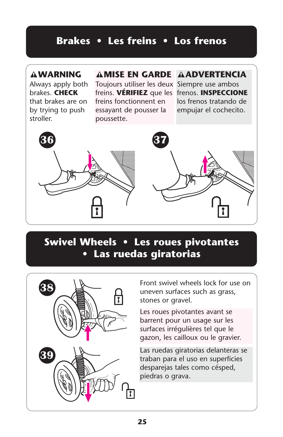 Brakes • les freins • los frenos | Graco PD117355A User Manual | Page 25 / 36