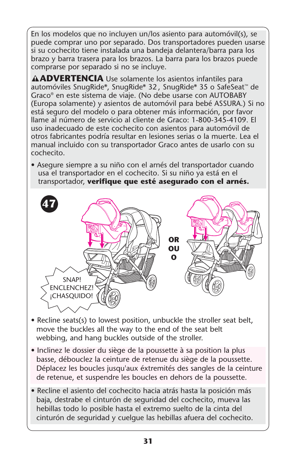 Advertencia | Graco PD117355A User Manual | Page 31 / 36