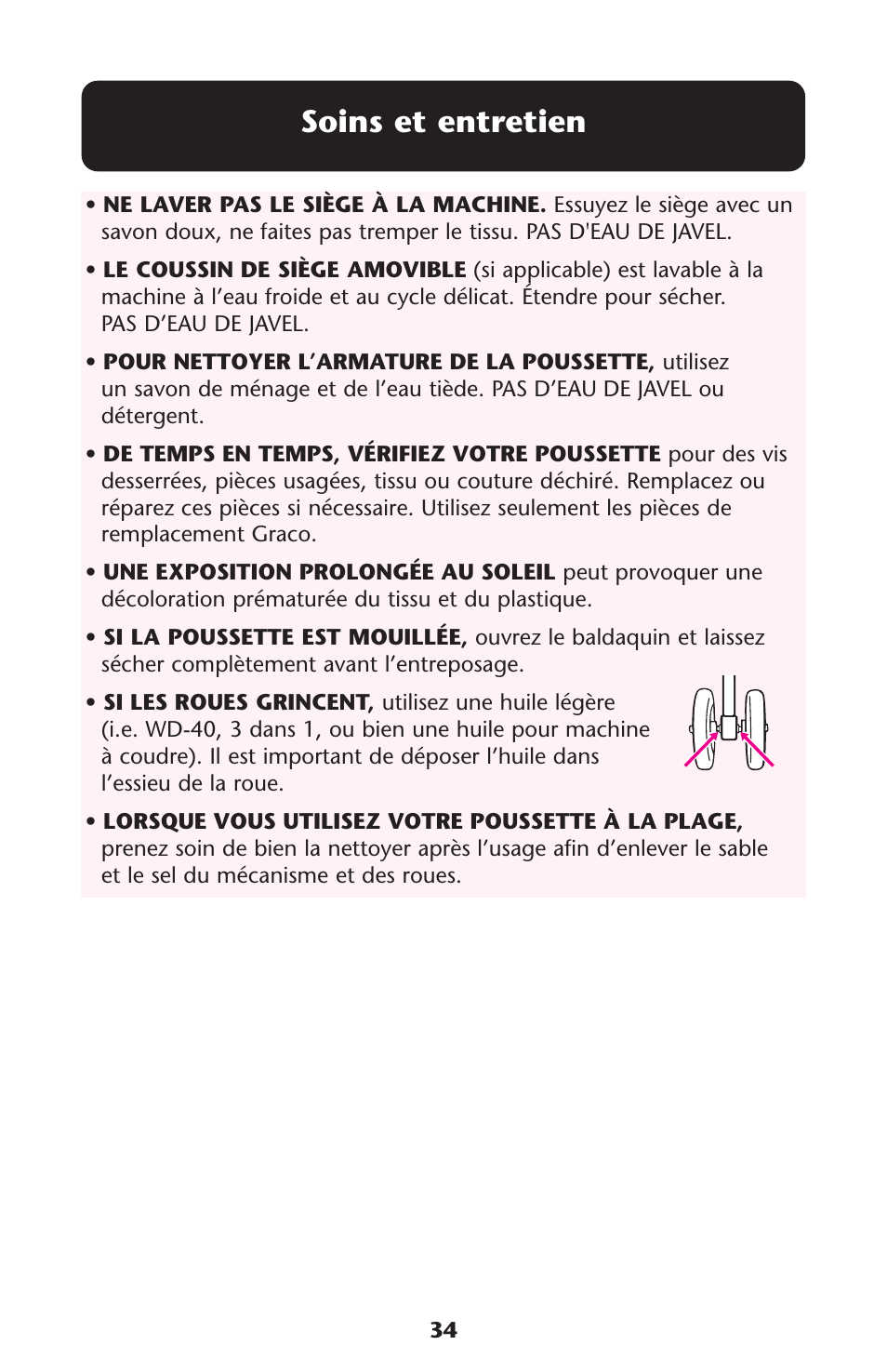 Soins et entretien | Graco PD117355A User Manual | Page 34 / 36