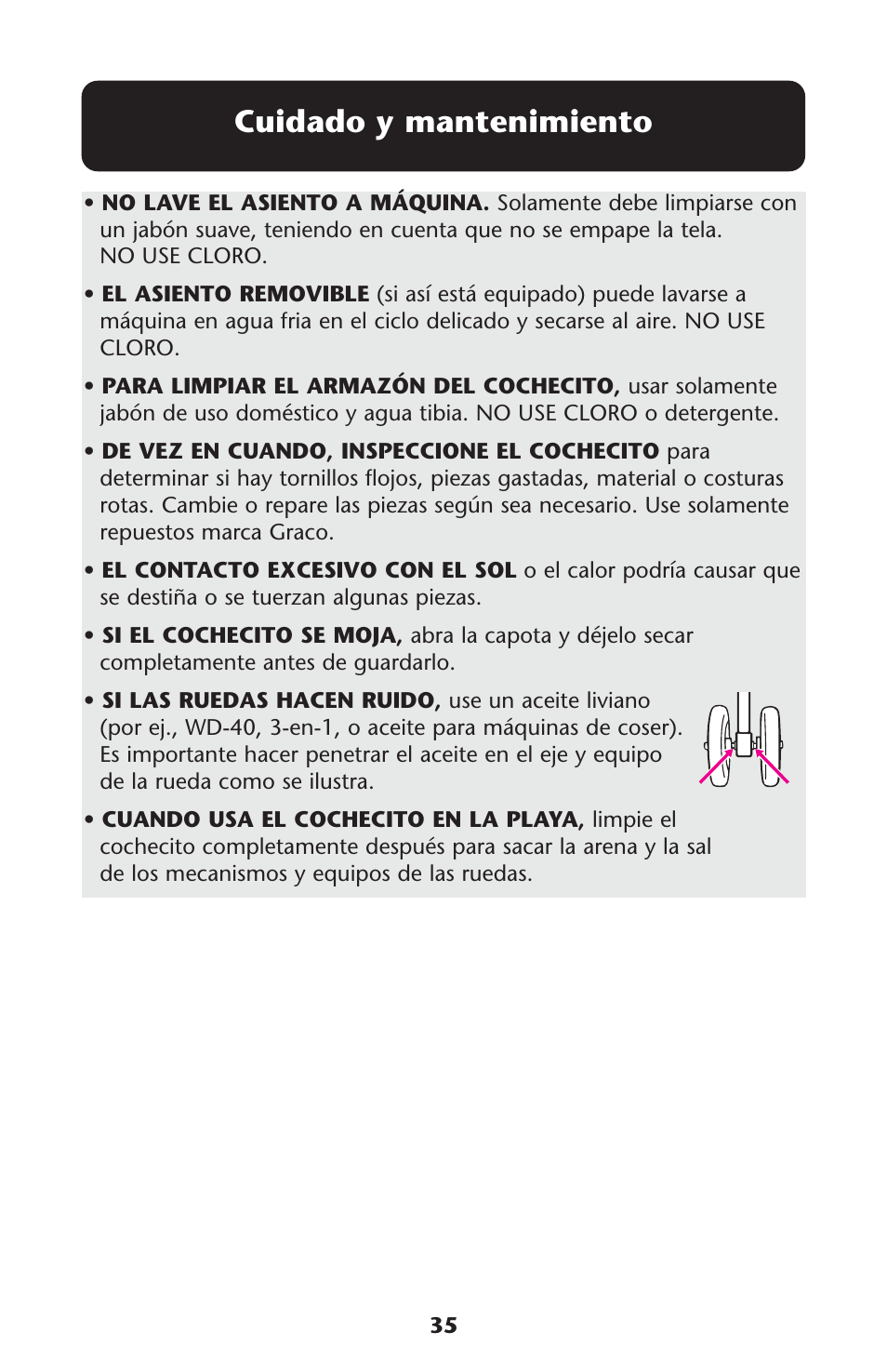 Cuidado y mantenimiento | Graco PD117355A User Manual | Page 35 / 36