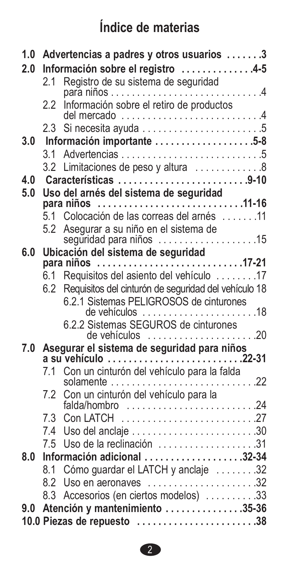 Índice de materias | Graco Forward Facing Child Restraint User Manual | Page 40 / 76