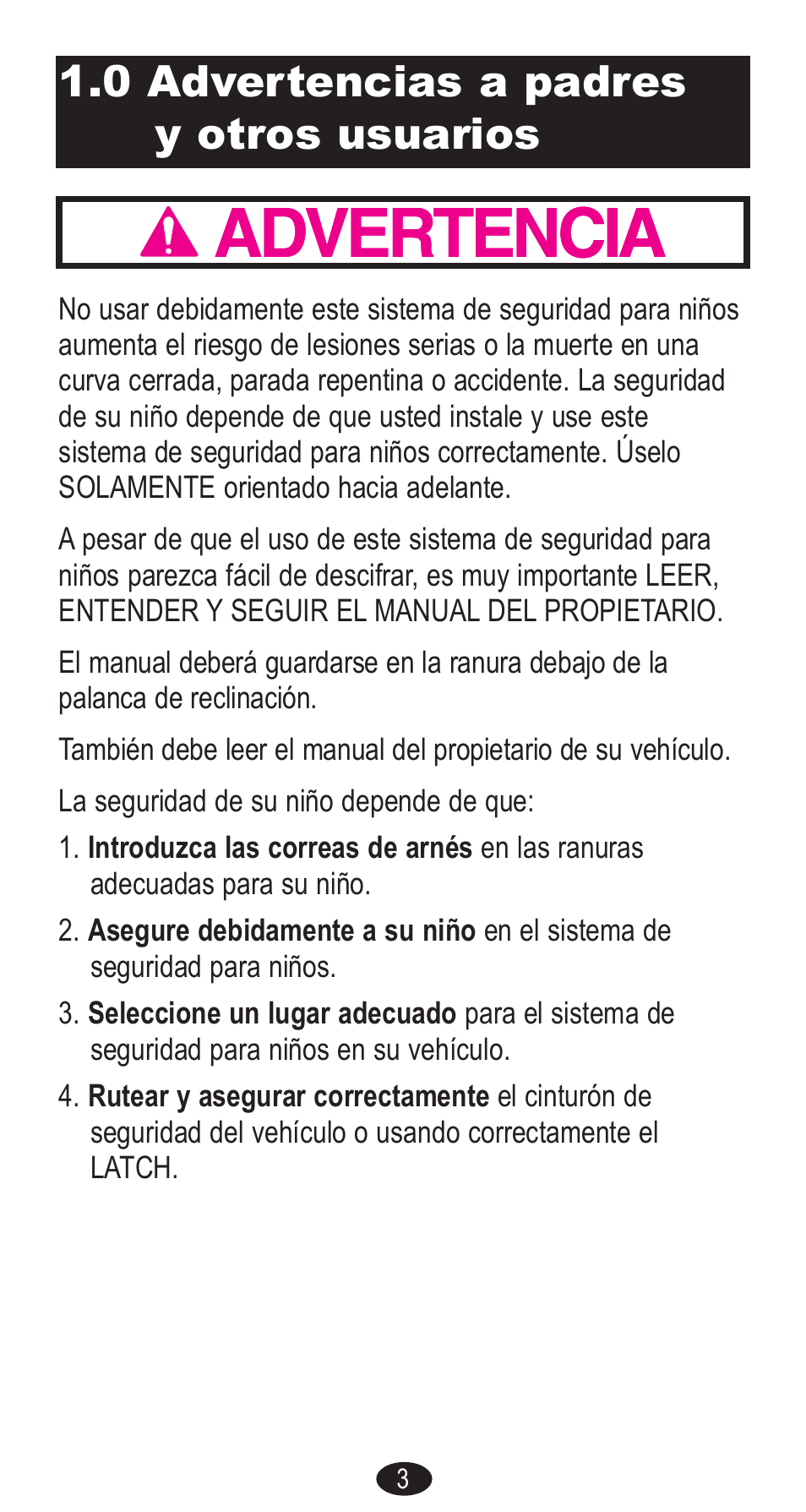 0 advertencias a padres y otros usuarios | Graco Forward Facing Child Restraint User Manual | Page 41 / 76