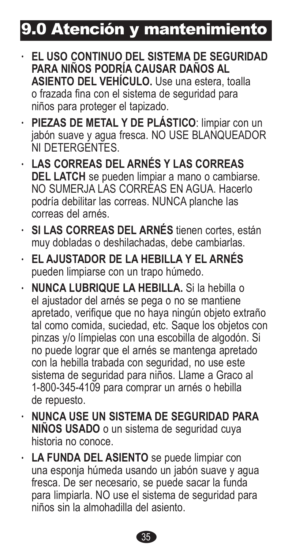 0 atención y mantenimiento | Graco Forward Facing Child Restraint User Manual | Page 73 / 76