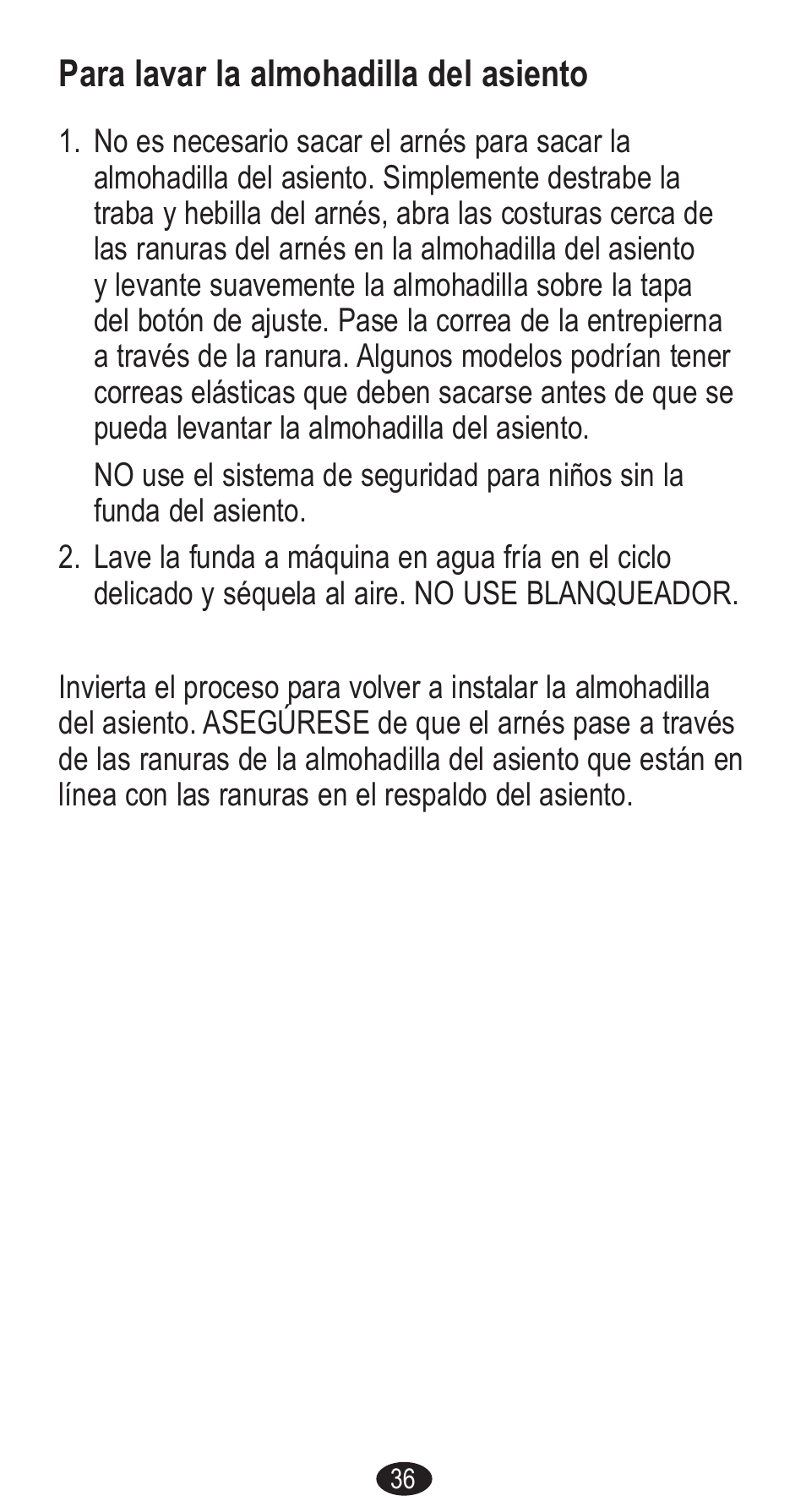 Para lavar la almohadilla del asiento | Graco Forward Facing Child Restraint User Manual | Page 74 / 76