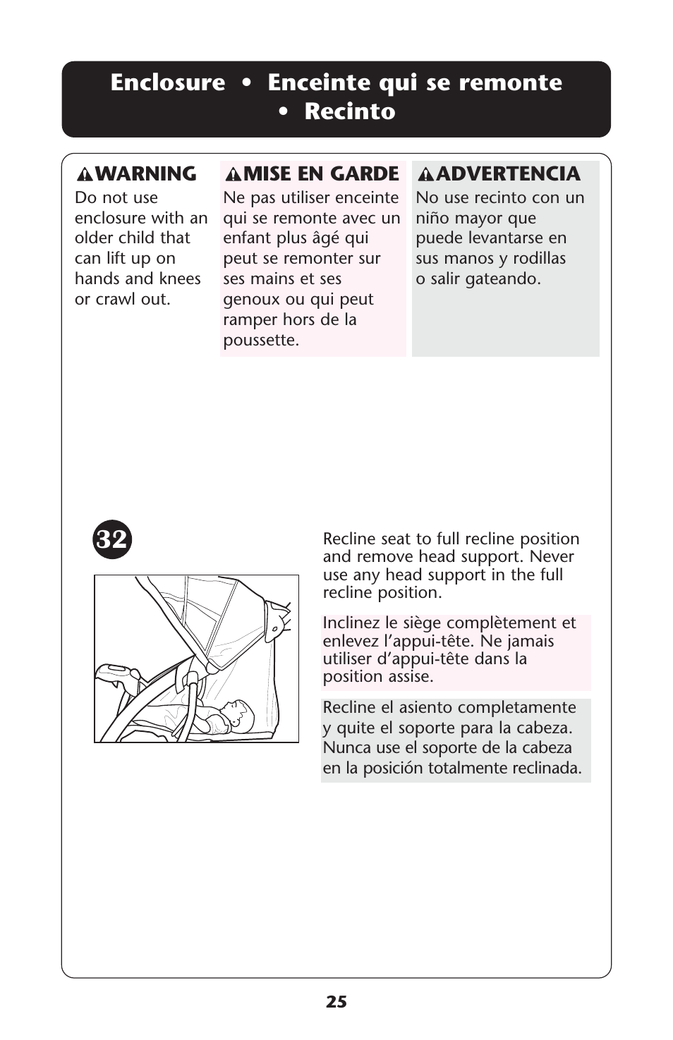 Enclosure • enceinte qui se remonte • recinto | Graco Quattro Tour 1749531 User Manual | Page 25 / 128