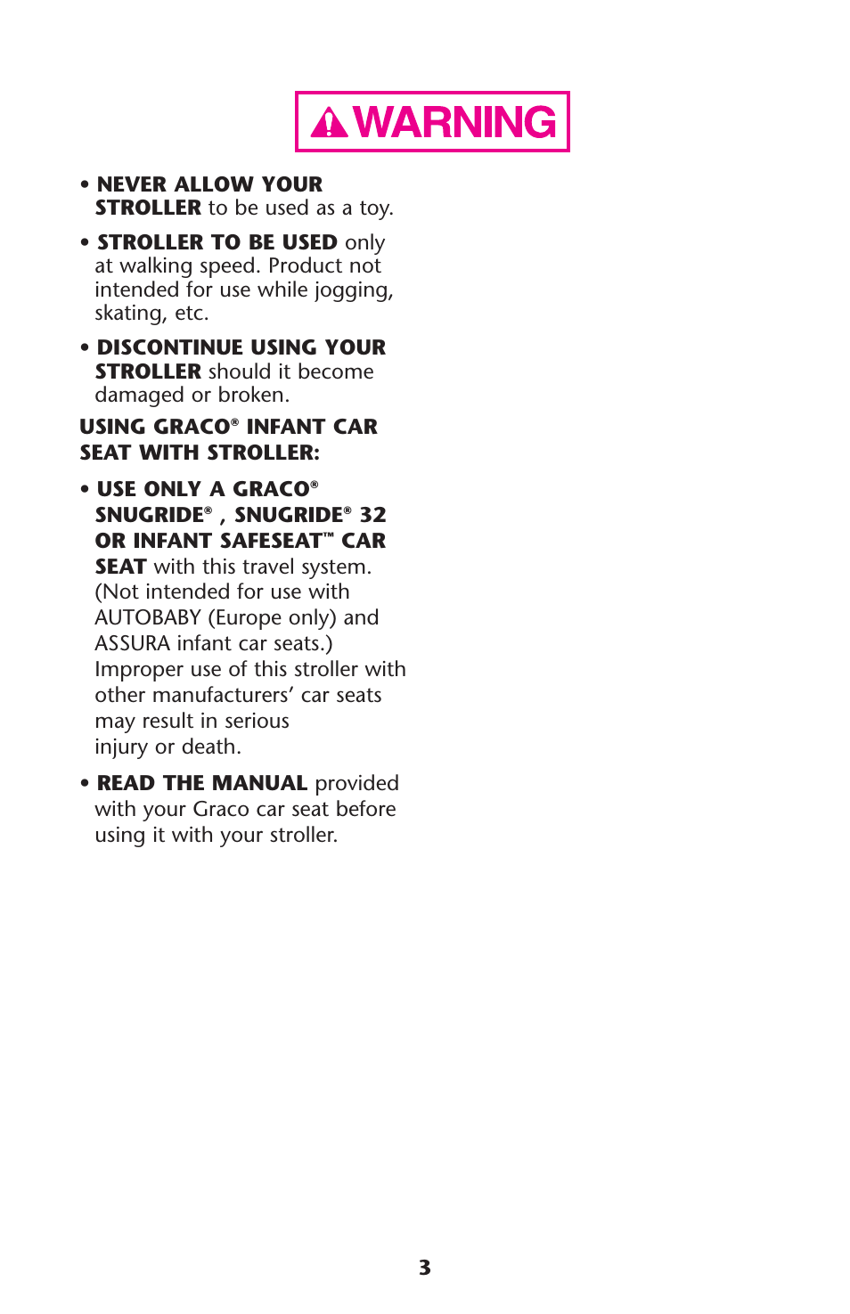 Graco Quattro Tour 1749531 User Manual | Page 3 / 128