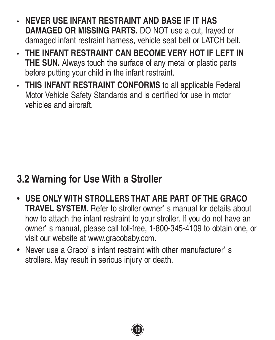 2 warning for use with a stroller | Graco Quattro Tour 1749531 User Manual | Page 50 / 128