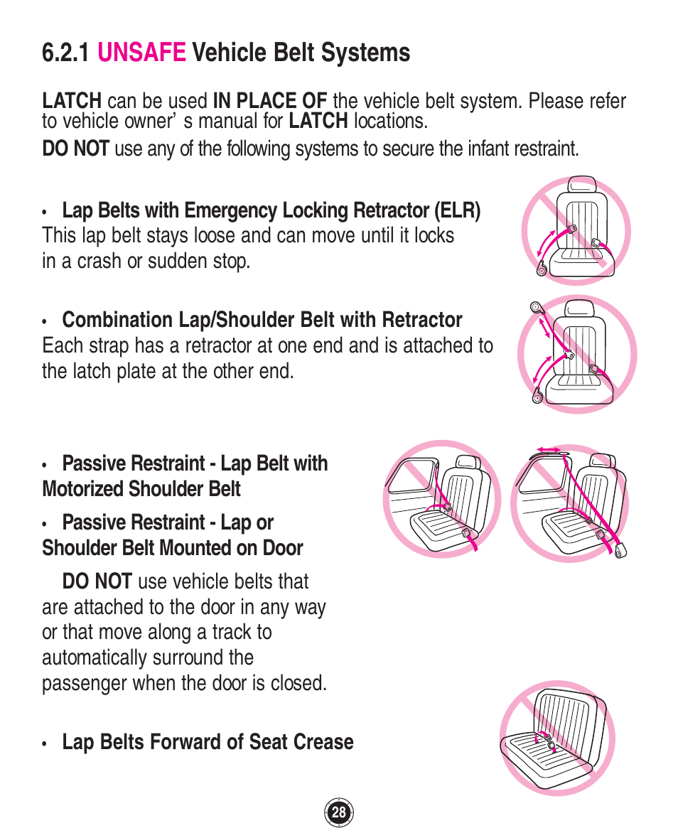 1 unsafe vehicle belt systems | Graco Quattro Tour 1749531 User Manual | Page 68 / 128