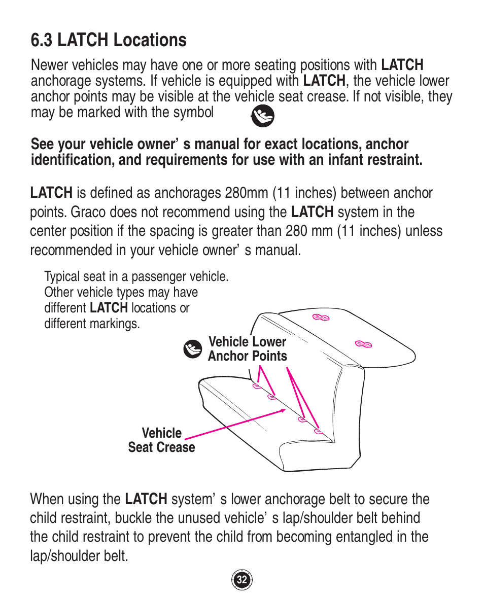 3 latch locations | Graco Quattro Tour 1749531 User Manual | Page 72 / 128