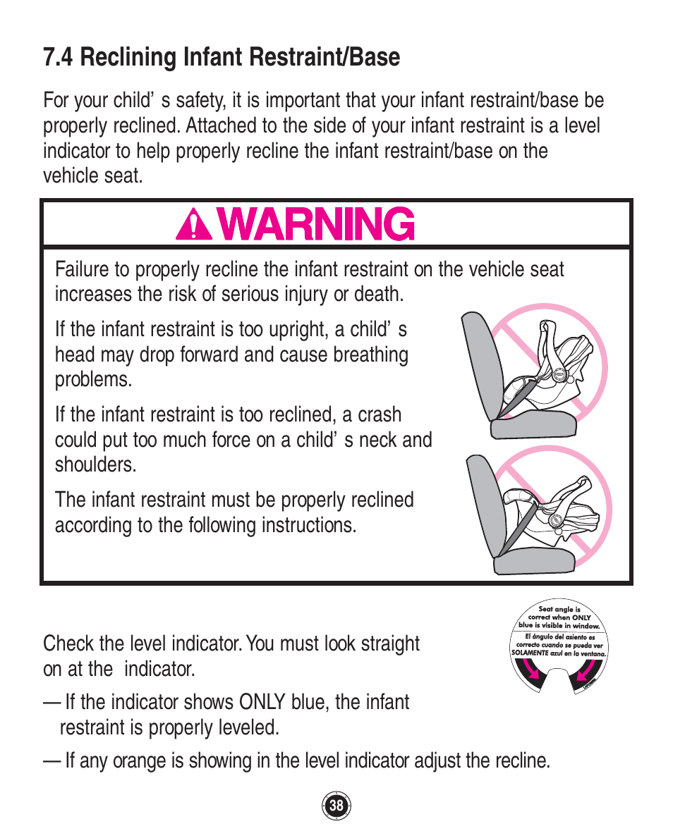 4 reclining infant restraint/base | Graco Quattro Tour 1749531 User Manual | Page 78 / 128