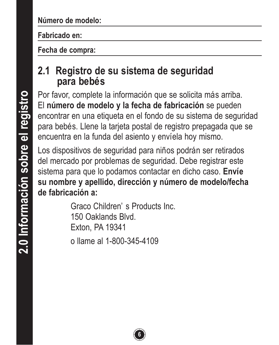 0 información sobre el registro | Graco Quattro Tour 1749531 User Manual | Page 90 / 128