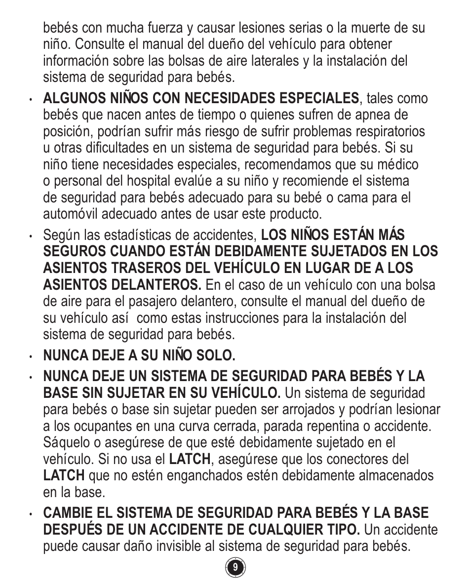 Nunca deje a su niño solo | Graco Quattro Tour 1749531 User Manual | Page 93 / 128