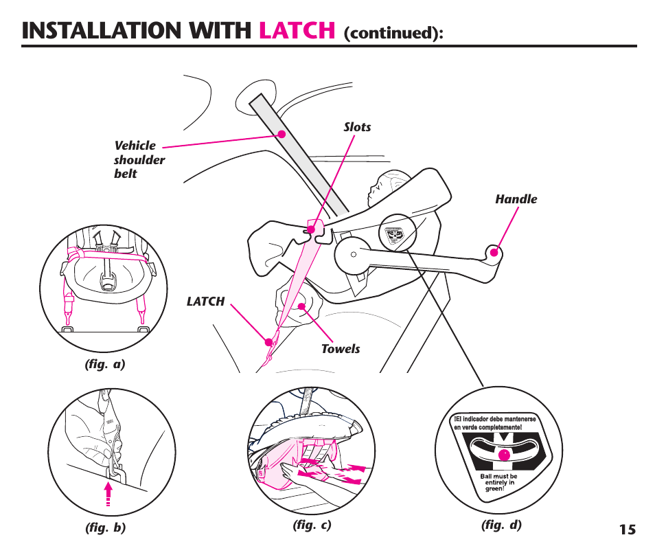 Installation with latch, Continued) | Graco Assura ISPC116BA User Manual | Page 17 / 68