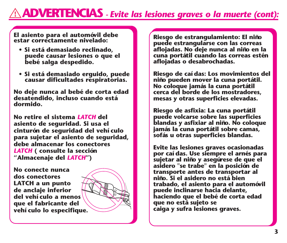 Advertencias, Evite las lesiones graves o la muerte (cont) | Graco Assura ISPC116BA User Manual | Page 39 / 68