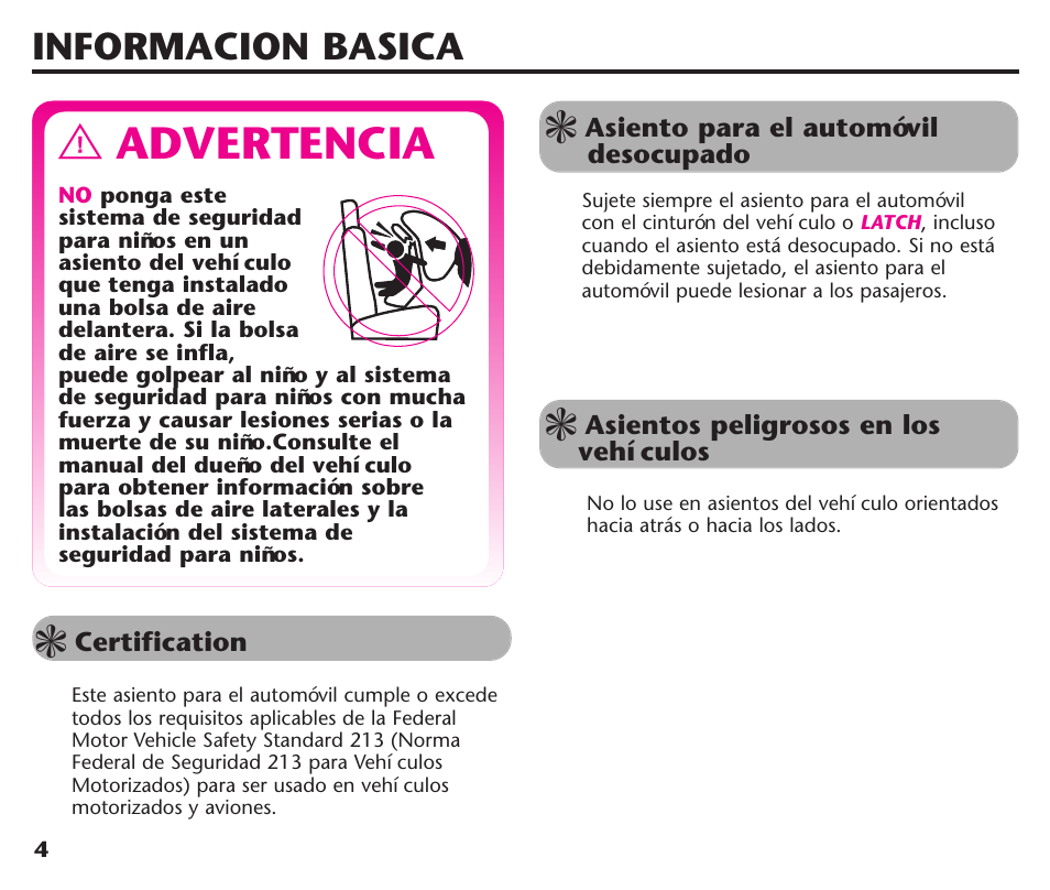 Advertencia, Informacion basica | Graco Assura ISPC116BA User Manual | Page 40 / 68