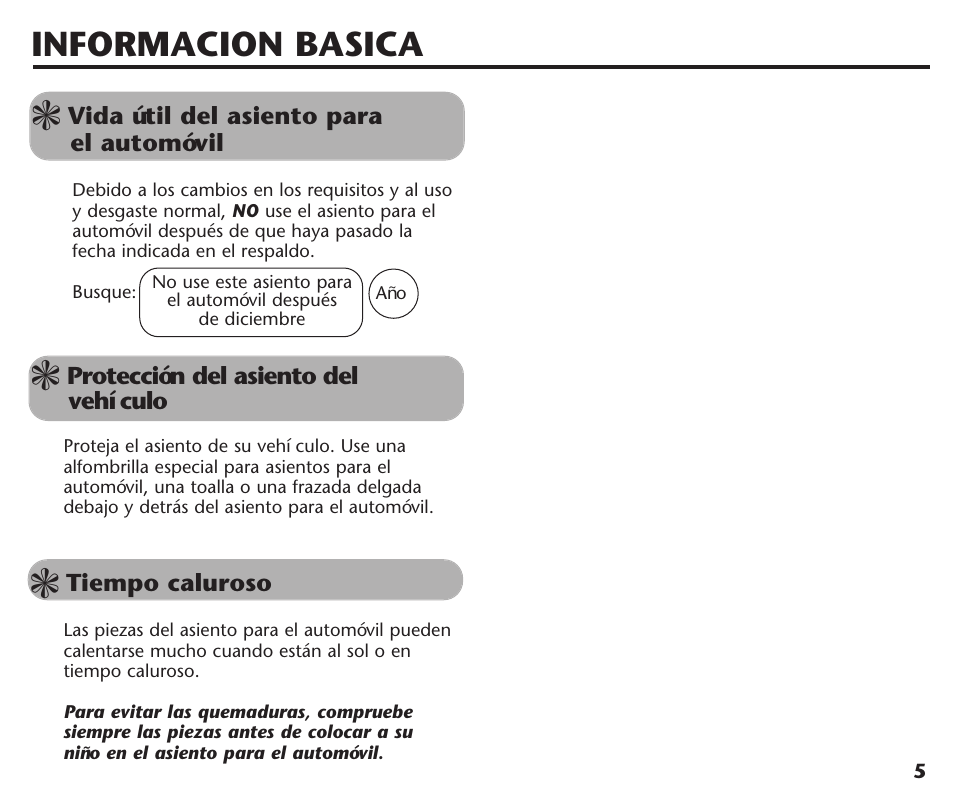 Informacion basica | Graco Assura ISPC116BA User Manual | Page 41 / 68