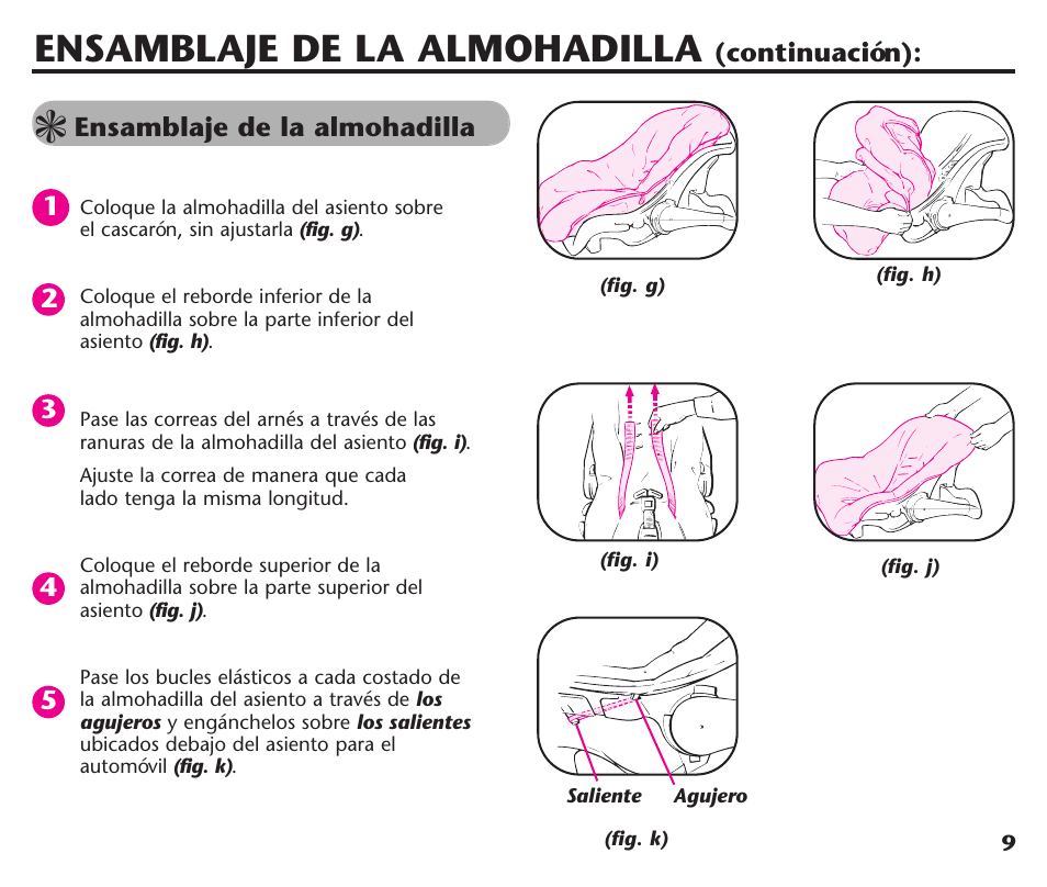 Ensamblaje de la almohadilla | Graco Assura ISPC116BA User Manual | Page 45 / 68
