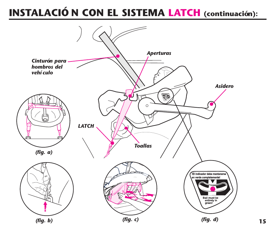 Instalació n con el sistema latch, Continuación) | Graco Assura ISPC116BA User Manual | Page 51 / 68
