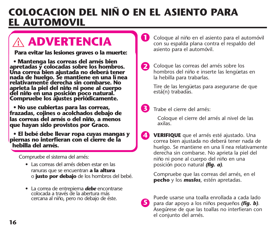 Advertencia | Graco Assura ISPC116BA User Manual | Page 52 / 68