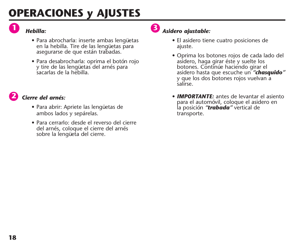 Operaciones y ajustes | Graco Assura ISPC116BA User Manual | Page 54 / 68